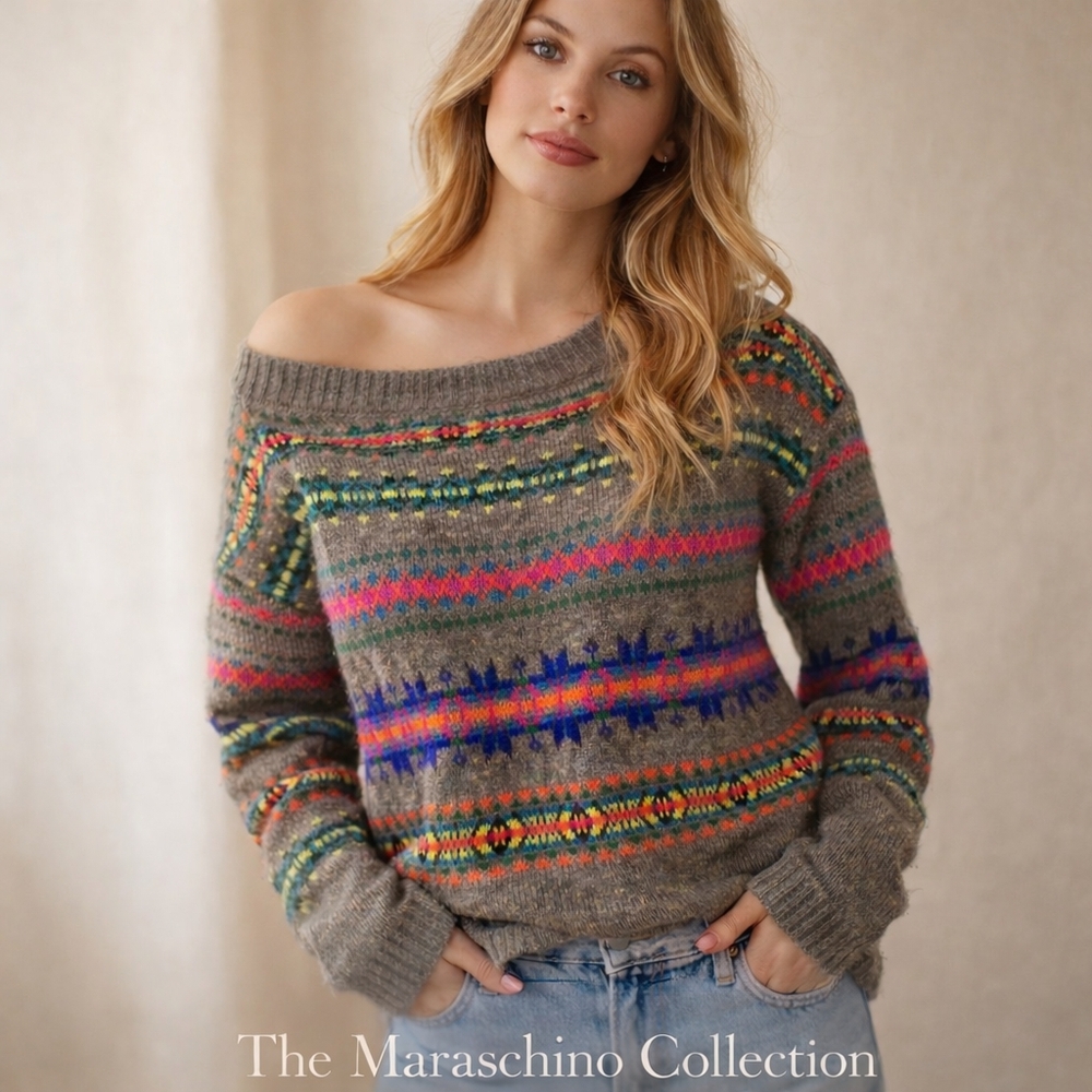 American Eagle Neon Fair Isle Boat Neck Sweater | L